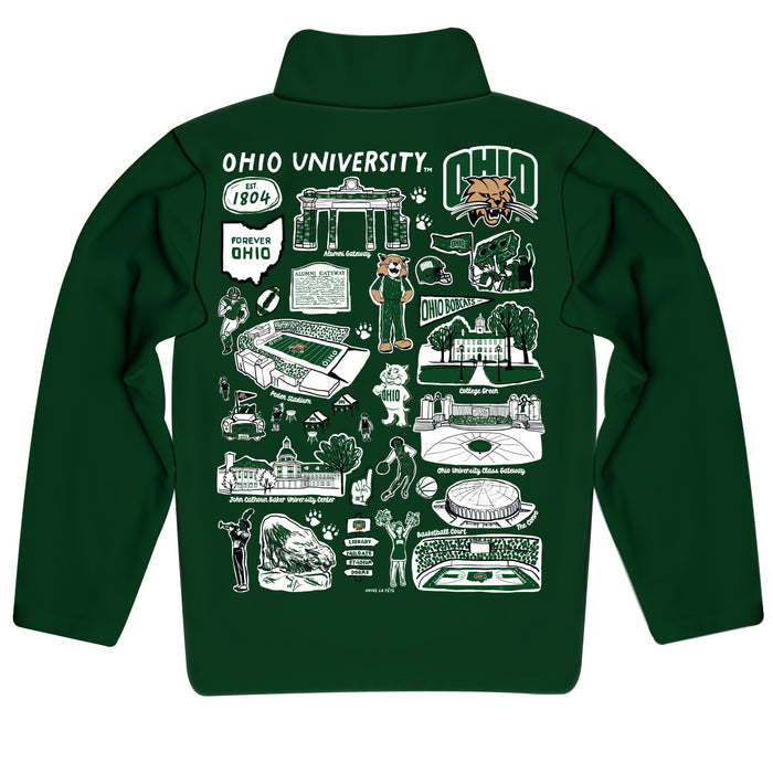 Ohio University Bobcats Hand Sketched Vive La Fete Impressions Artwork Green Boys Quarter Zip Pullover V1 - Vive La Fête - Online Apparel Store