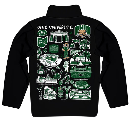 Ohio University Bobcats Hand Sketched Vive La Fete Impressions Artwork Black Boys Quarter Zip Pullover V1 - Vive La Fête - Online Apparel Store
