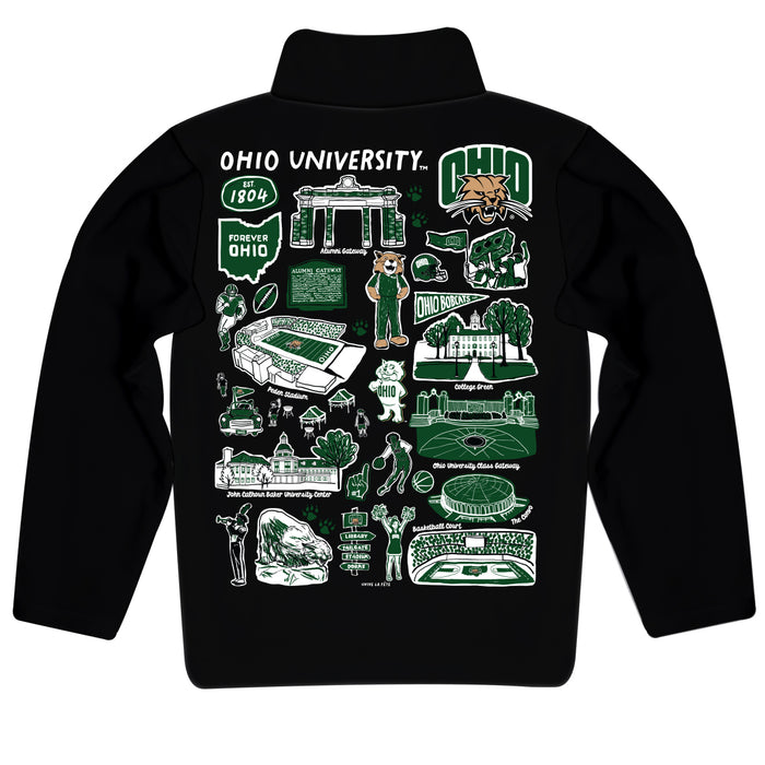 Ohio University Bobcats Hand Sketched Vive La Fete Impressions Artwork Black Boys Quarter Zip Pullover V1 - Vive La Fête - Online Apparel Store