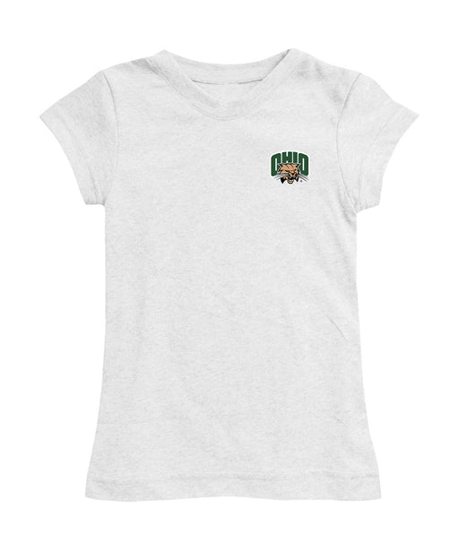 Ohio University Bobcats Hand Sketched Vive La Fete Impressions Artwork White Girls Cotton Short Sleeve Tee