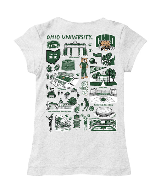 Ohio University Bobcats Hand Sketched Vive La Fete Impressions Artwork White Girls Cotton Short Sleeve Tee - Vive La Fête - Online Apparel Store