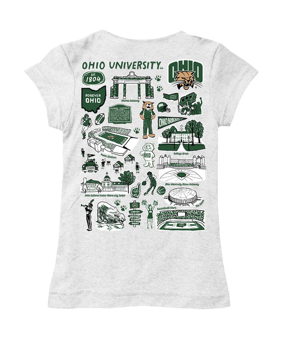 Ohio University Bobcats Hand Sketched Vive La Fete Impressions Artwork White Girls Cotton Short Sleeve Tee - Vive La Fête - Online Apparel Store