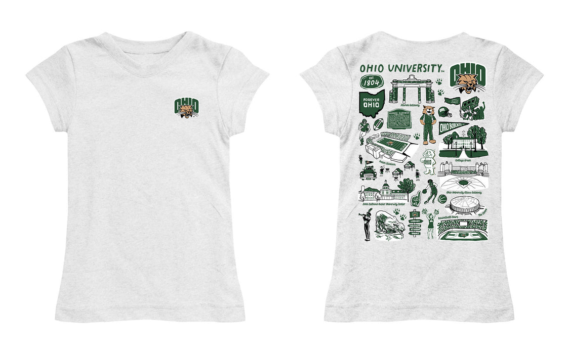 Ohio University Bobcats Hand Sketched Vive La Fete Impressions Artwork White Girls Cotton Short Sleeve Tee - Vive La Fête - Online Apparel Store