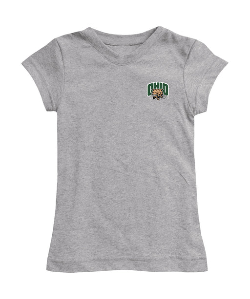 Ohio University Bobcats Hand Sketched Vive La Fete Impressions Artwork Grey Girls Cotton Short Sleeve Tee