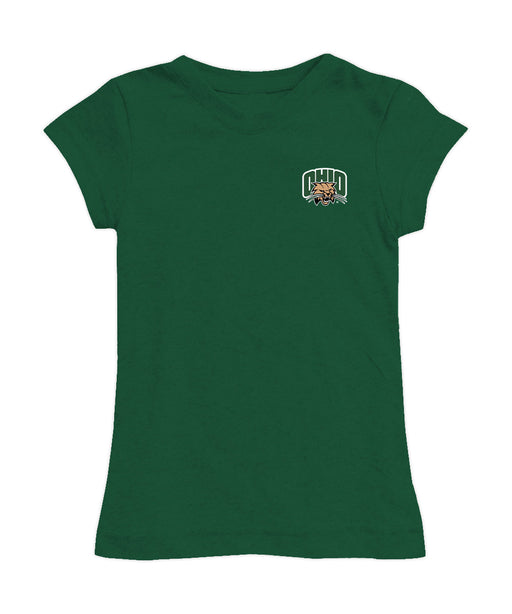 Ohio University Bobcats Hand Sketched Vive La Fete Impressions Artwork Green Girls Cotton Short Sleeve Tee