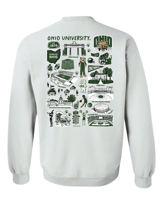 Ohio University Bobcats Hand Sketched Artwork Green Crewneck Sweatshirt for Women - Vive La Fête - Online Apparel Store