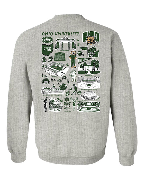 Ohio University Bobcats Hand Sketched Artwork Green Crewneck Sweatshirt for Women - Vive La Fête - Online Apparel Store