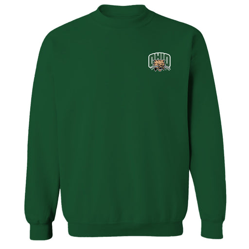 Ohio University Bobcats Hand Sketched Vive La Fete Impressions Artwork Green Crew Neck Sweatshirt for Women