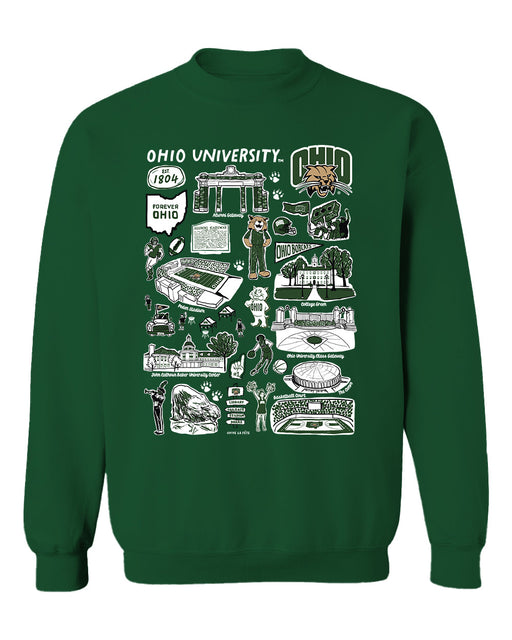 Ohio University Bobcats Vive La Fete Impressions Green Cotton Crewneck Sweatshirt for Women