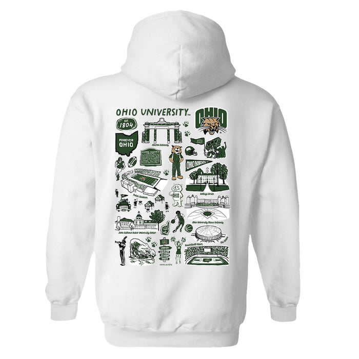 Ohio University Bobcats Hand Sketched Artwork Cotton Fleece Women Hoodie - Vive La Fête - Online Apparel Store