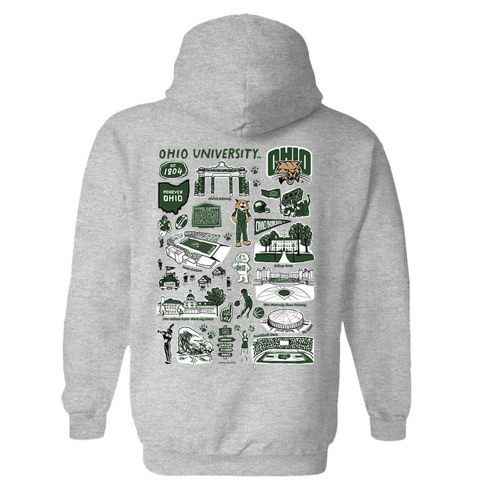 Ohio University Bobcats Hand Sketched Artwork Cotton Fleece Women Hoodie - Vive La Fête - Online Apparel Store