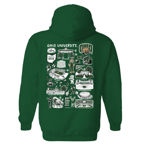 Ohio University Bobcats Hand Sketched Artwork Cotton Fleece Women Hoodie - Vive La Fête - Online Apparel Store