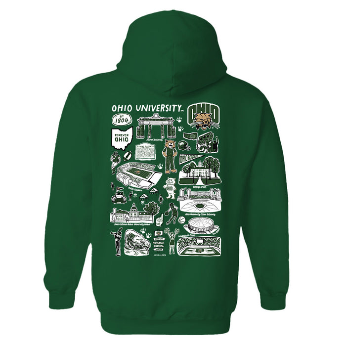 Ohio University Bobcats Hand Sketched Artwork Cotton Fleece Women Hoodie - Vive La Fête - Online Apparel Store
