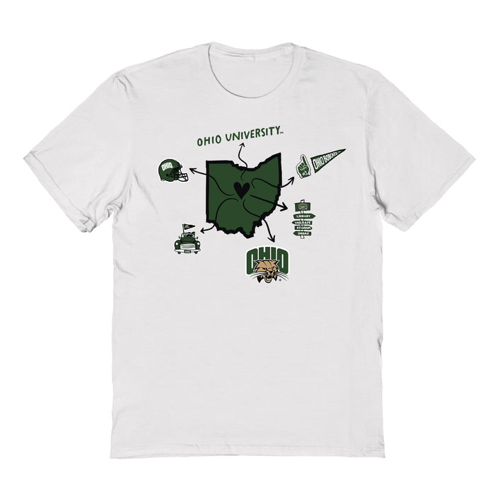 Ohio University Bobcats Hand Sketched Vive La Fete Impressions Icones White T-shirt for Women