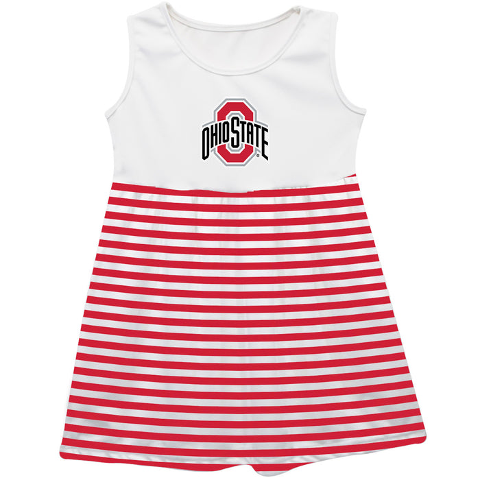 Ohio State Buckeyes Vive La Fete Girls White Sleeveless Tank Dress Red Stripes on Skirt
