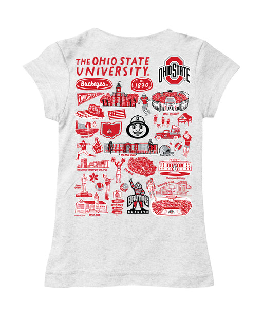 Ohio State Buckeyes Hand Sketched Vive La Fete Impressions Artwork White Girls Cotton Short Sleeve Tee - Vive La Fête - Online Apparel Store