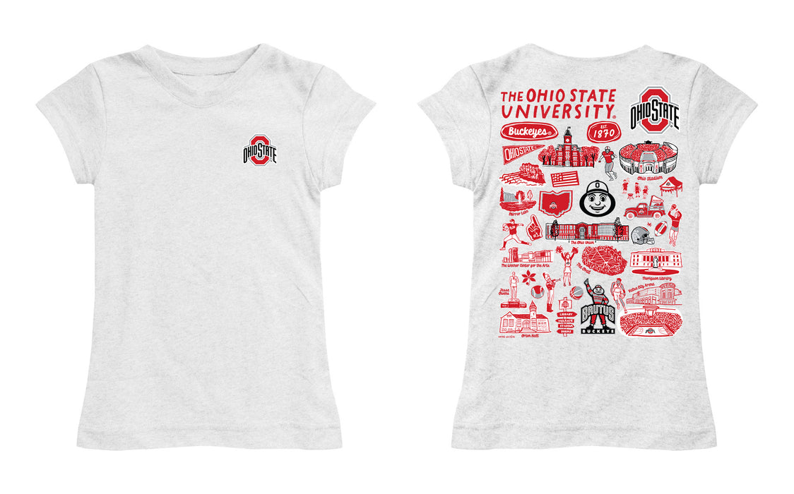 Ohio State Buckeyes Hand Sketched Vive La Fete Impressions Artwork White Girls Cotton Short Sleeve Tee - Vive La Fête - Online Apparel Store