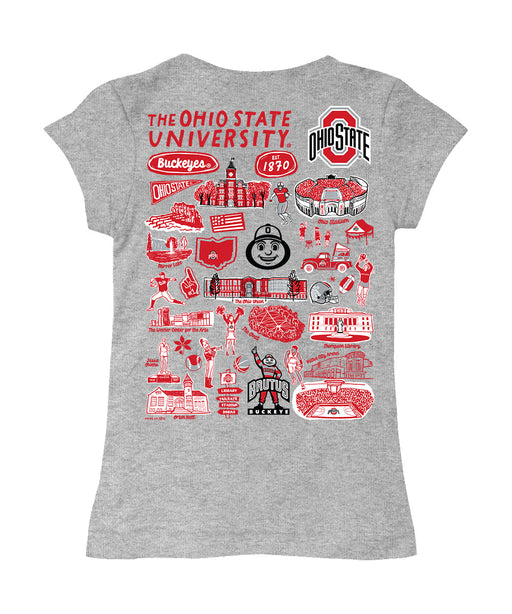 Ohio State Buckeyes Hand Sketched Vive La Fete Impressions Artwork Grey Girls Cotton Short Sleeve Tee - Vive La Fête - Online Apparel Store