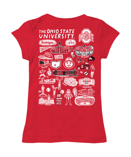 Ohio State Buckeyes Hand Sketched Vive La Fete Impressions Artwork Red Girls Cotton Short Sleeve Tee - Vive La Fête - Online Apparel Store