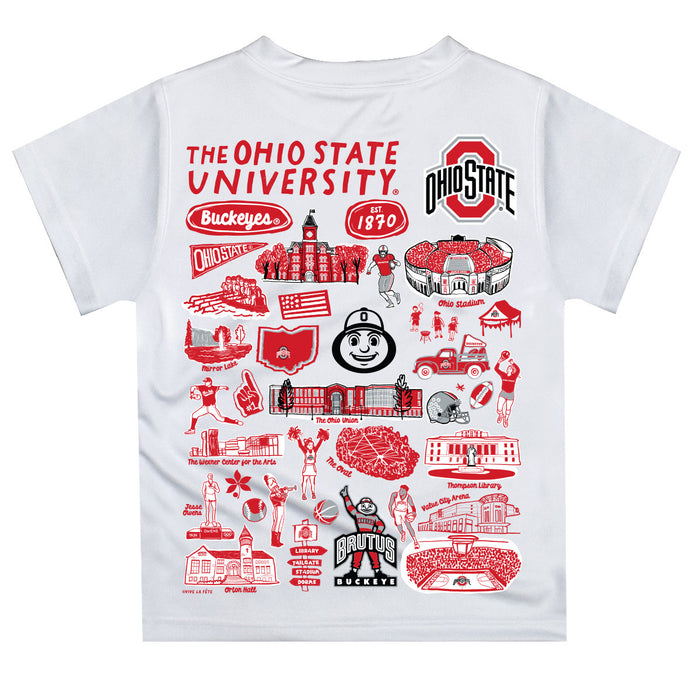 Ohio State Buckeyes Hand Sketched Vive La Fete Impressions Artwork Boys White Short Sleeve Tee Shirt