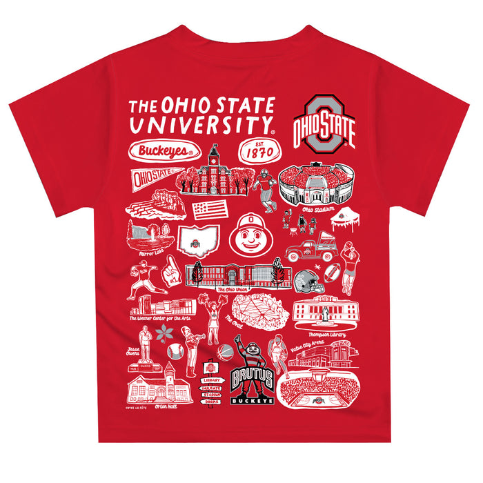 Ohio State Buckeyes Hand Sketched Vive La Fete Impressions Artwork Boys Red Short Sleeve Tee Shirt