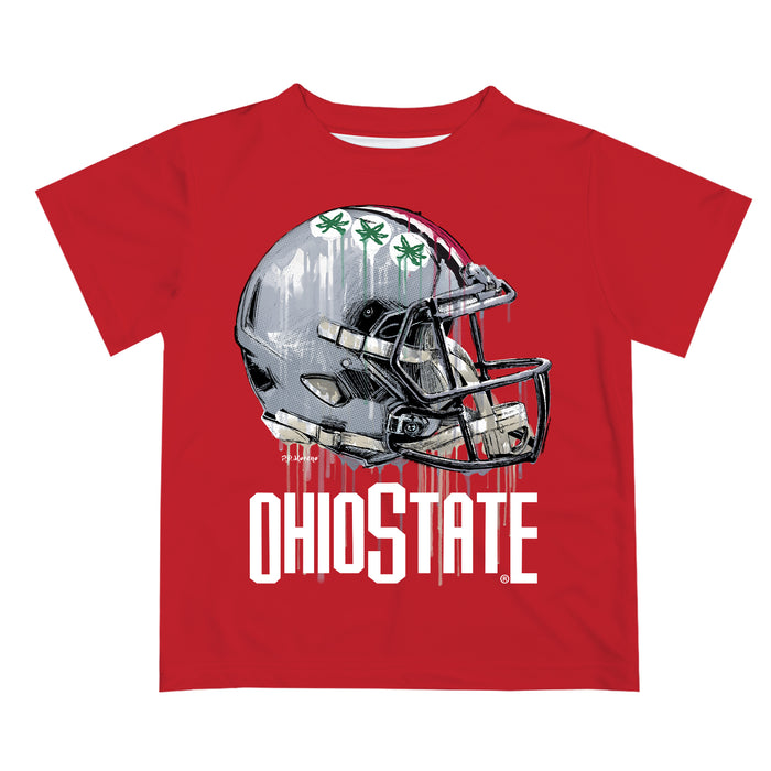 Ohio State University Original Dripping Football Helmet Red T-Shirt by Vive La Fete