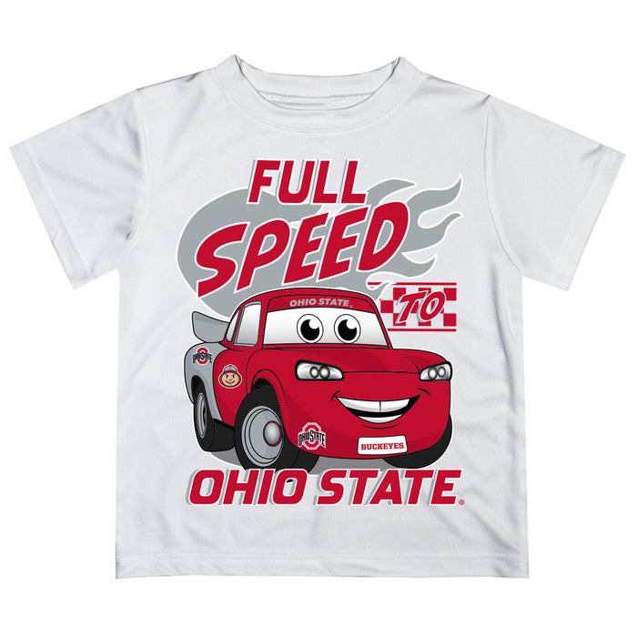 Ohio State Buckeyes Vive La Fete Toy Racing Car Boys Game Day White Short Sleeve Tee