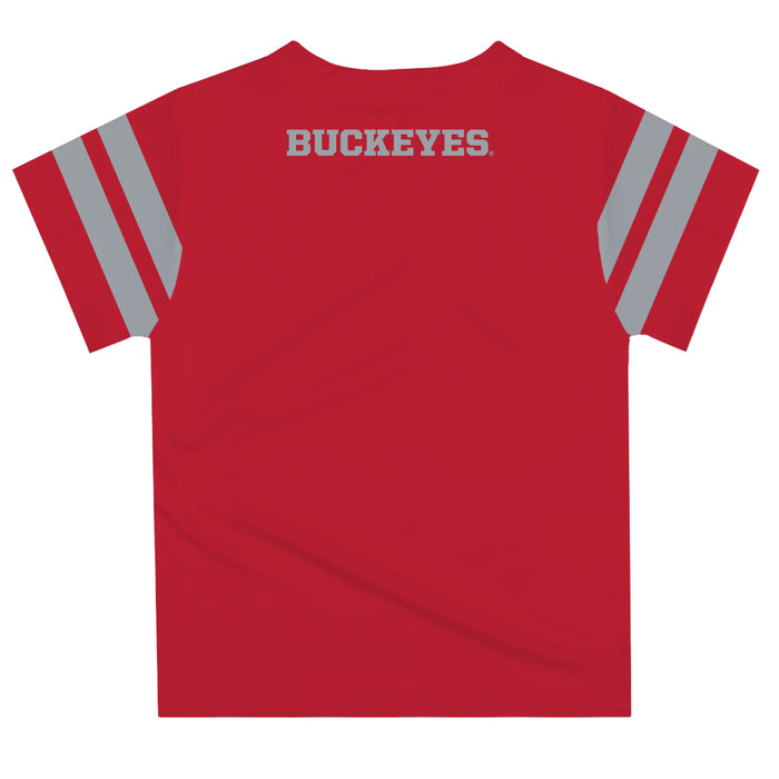 Ohio State Buckeyes Vive La Fete Boys Game Day Red Short Sleeve Tee with Stripes on Sleeves - Vive La Fête - Online Apparel Store