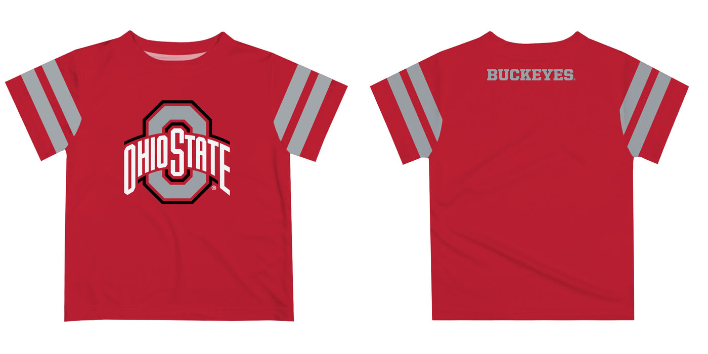 Ohio State Buckeyes Vive La Fete Boys Game Day Red Short Sleeve Tee with Stripes on Sleeves - Vive La Fête - Online Apparel Store