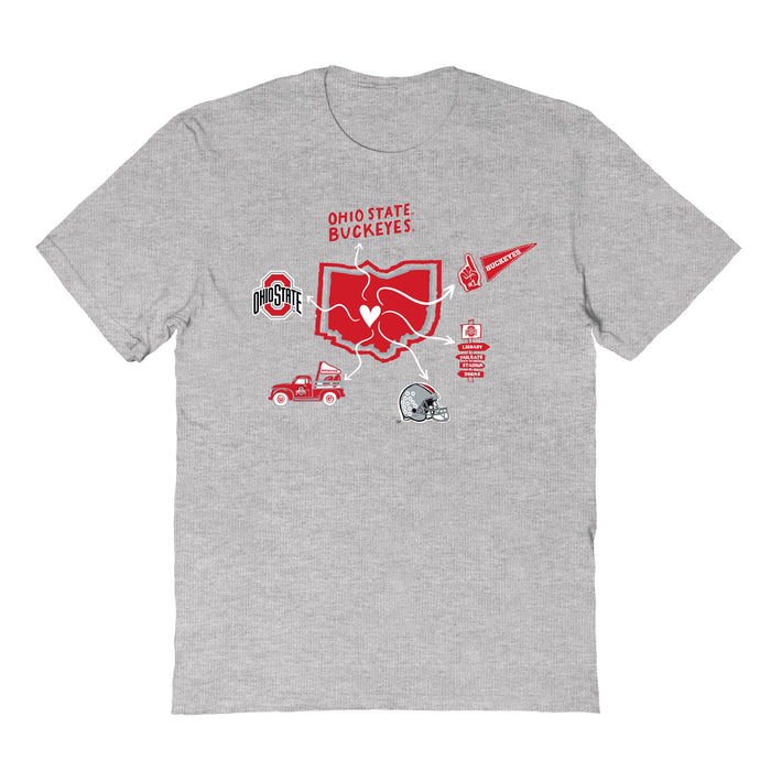 Ohio State Buckeyes Hand Sketched Vive La Fete Impressions Icones Kids Grey T-shirt