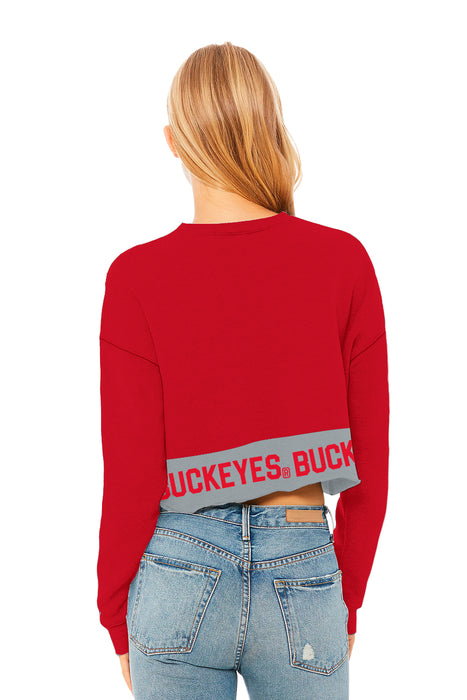 Ohio State Buckeyes Women Red Cropped Crew Neck With Color Block V2 - Vive La Fête - Online Apparel Store