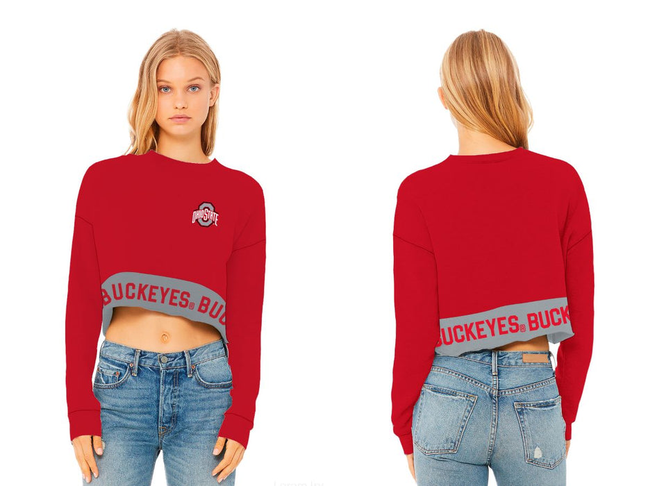 Ohio State Buckeyes Women Red Cropped Crew Neck With Color Block V2 - Vive La Fête - Online Apparel Store