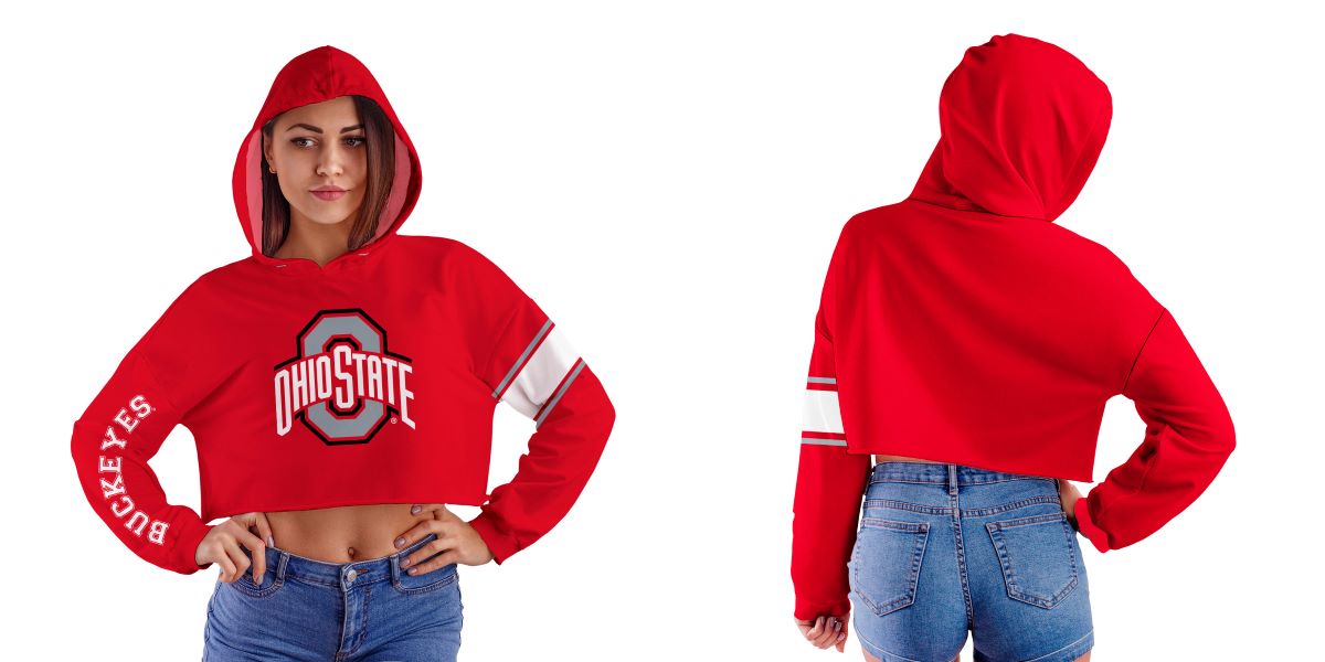 Ohio State Buckeyes Women Red Cropped Hoodie With Color Block Desing - Vive La Fête - Online Apparel Store