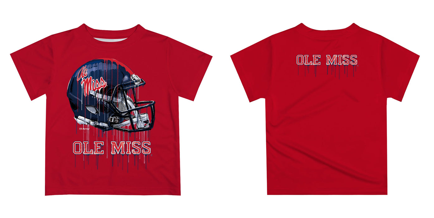 Ole Miss Rebels Original Dripping Football Helmet Red T-Shirt by Vive La Fete - Vive La Fête - Online Apparel Store