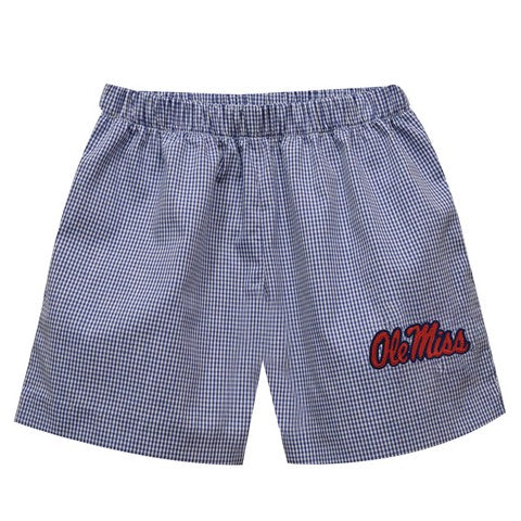 Mississippi Embroidered Navy Gingham Pull On Short - Vive La Fête - Online Apparel Store