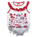 Ole Miss Rebels  White Hand Sketched Vive La Fete Impressions Artwork Sleeveless Ruffle Onesie Bodysuit