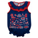 Ole Miss Rebels  Blue Hand Sketched Vive La Fete Impressions Artwork Sleeveless Ruffle Onesie Bodysuit
