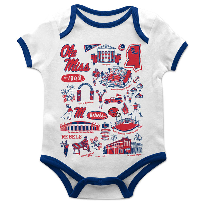 Ole Miss Rebels Hand Sketched Vive La Fete Impressions Artwork Infant White Short Sleeve Onesie Bodysuit
