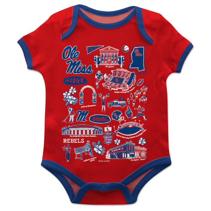 Ole Miss Rebels Hand Sketched Vive La Fete Impressions Artwork Infant Red Short Sleeve Onesie Bodysuit