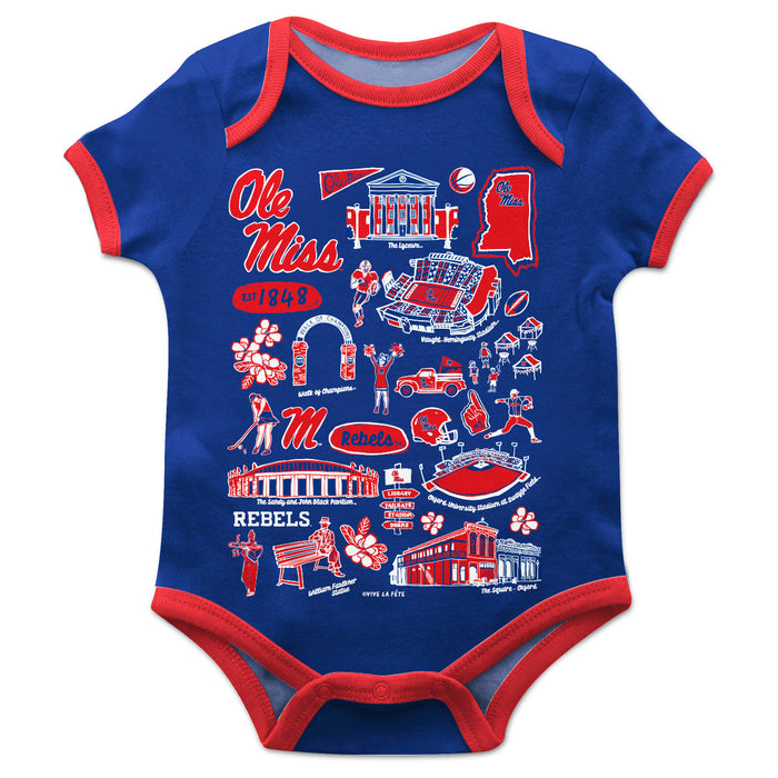 Ole Miss Rebels Hand Sketched Vive La Fete Impressions Artwork Infant Blue Short Sleeve Onesie Bodysuit
