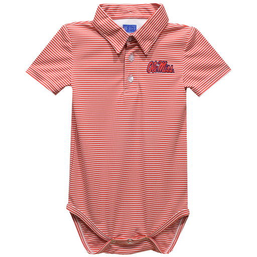 Ole Miss Rebels Embroidered Cardinal Red Stripe Knit Polo Bodysuit - Vive La Fête - Online Apparel Store