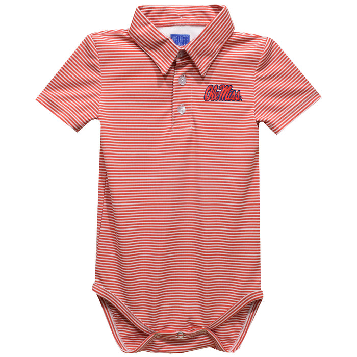 Ole Miss Rebels Embroidered Cardinal Red Stripe Knit Polo Bodysuit - Vive La Fête - Online Apparel Store