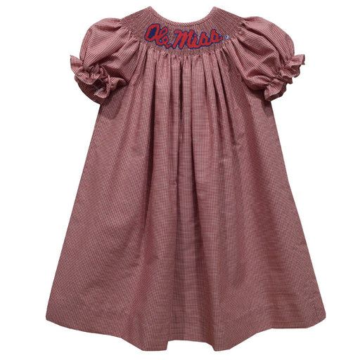 Ole Miss Rebels Smocked Red Gingham Short Sleeve Bishop