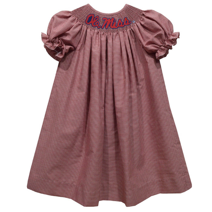 Ole Miss Rebels Smocked Red Gingham Short Sleeve Bishop
