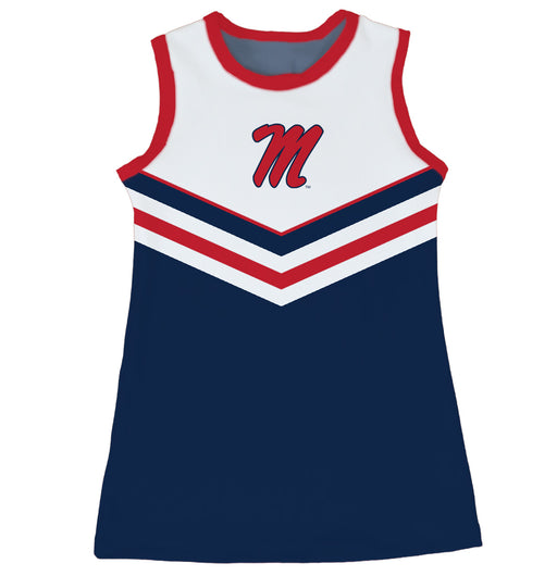 Ole Miss Rebels Sleeveless Cheerleader A Line Dress White and Navy