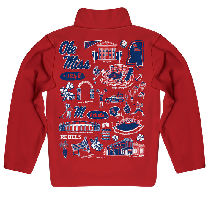 Ole Miss Rebels Hand Sketched Vive La Fete Impressions Artwork Red Boys Quarter Zip Pullover V1 - Vive La Fête - Online Apparel Store