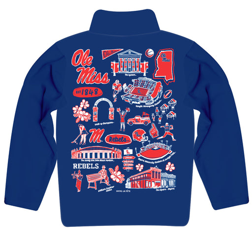 Ole Miss Rebels Hand Sketched Vive La Fete Impressions Artwork Blue Boys Quarter Zip Pullover V1 - Vive La Fête - Online Apparel Store