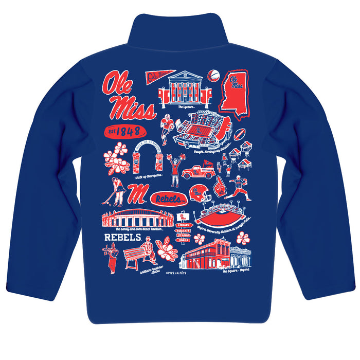 Ole Miss Rebels Hand Sketched Vive La Fete Impressions Artwork Blue Boys Quarter Zip Pullover V1 - Vive La Fête - Online Apparel Store