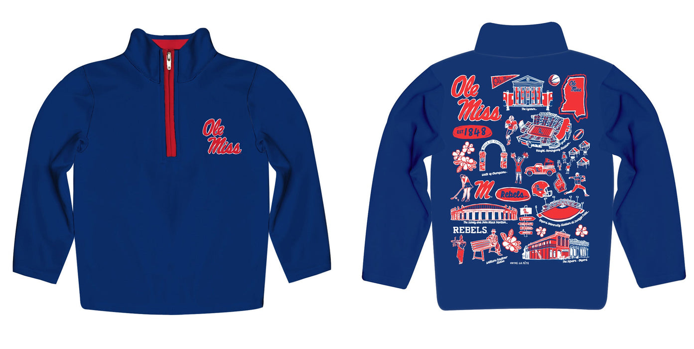 Ole Miss Rebels Hand Sketched Vive La Fete Impressions Artwork Blue Boys Quarter Zip Pullover V1 - Vive La Fête - Online Apparel Store