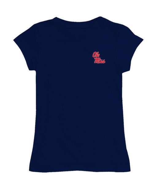 Ole Miss Rebels Hand Sketched Vive La Fete Impressions Artwork Navy Girls Cotton Short Sleeve Tee